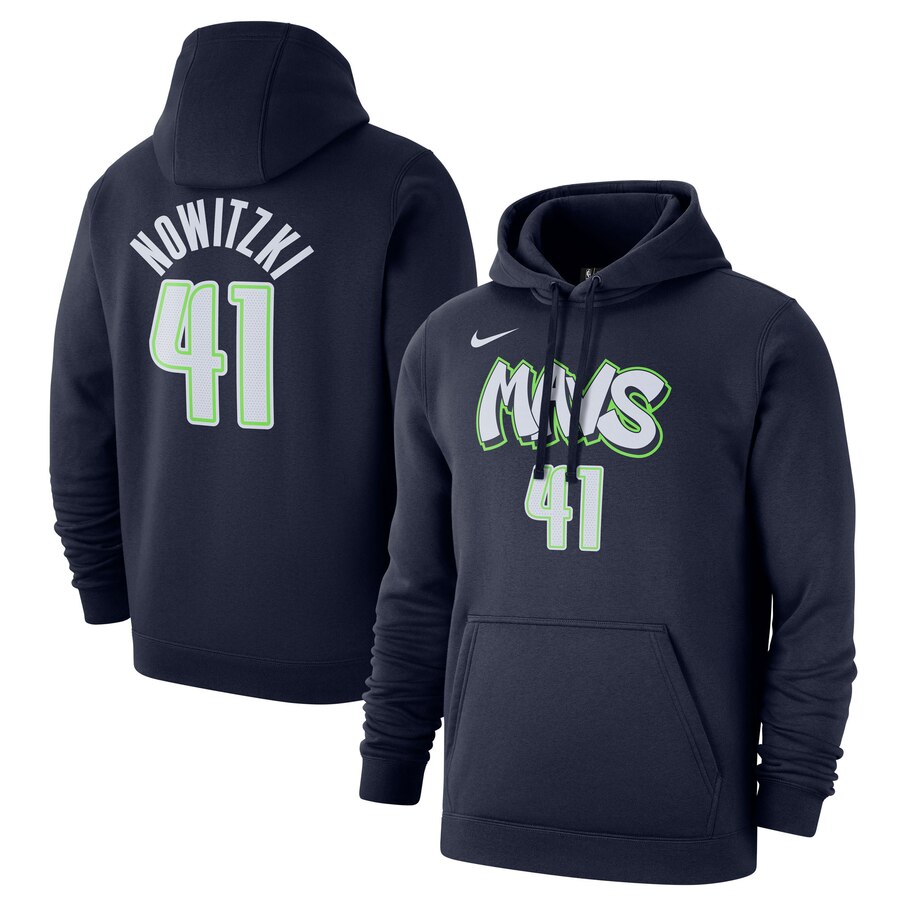 NBA Dallas Mavericks #41 Dirk Nowitzki Nike 201920 City Edition Name Number Pullover Hoodie Navy->dallas mavericks->NBA Jersey